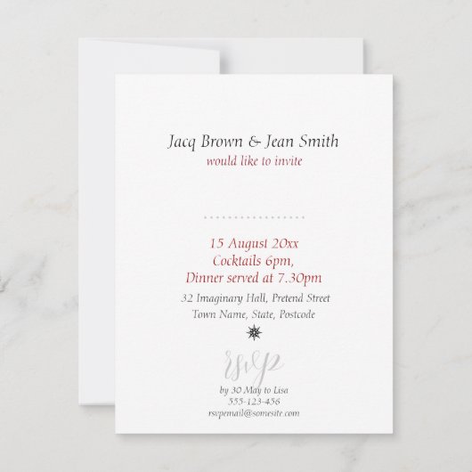 Elegant rood & wit batik cocktail party kaart (Achterkant)