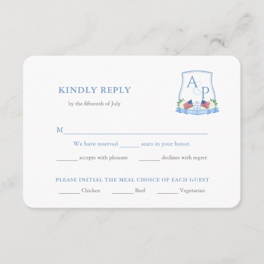 Elegant Rood Wit Blauw Bruiloft Maaltijd Opties RS Informatiekaartje (Voorkant)