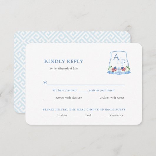 Elegant Rood Wit Blauw Bruiloft Maaltijd Opties RS Informatiekaartje (Voorkant / Achterkant)