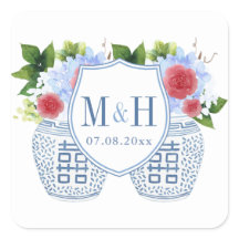 Elegant rood wit blauw bruiloft monogram