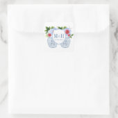 Elegant rood wit blauw bruiloft monogram vierkante sticker (Tas)