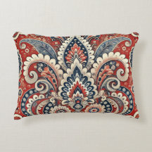 Elegant rood, wit & blauw Paisley Bloemenpatroon