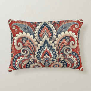 Elegant rood, wit & blauw Paisley Bloemenpatroon Accent Kussen