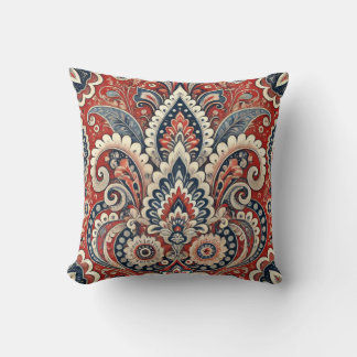 Elegant rood, wit & blauw Paisley Bloemenpatroon Kussen