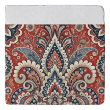 Elegant rood, wit & blauw Paisley Bloemenpatroon