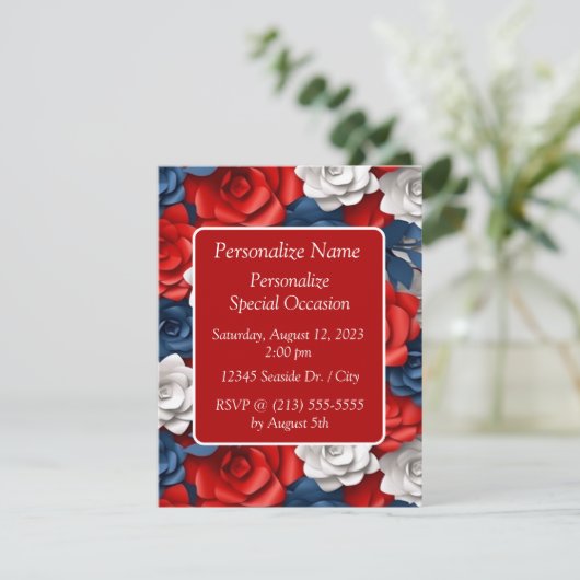 Elegant rood wit blauw patriottische bloementuin kaart (Staand voorkant)