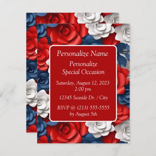 Elegant rood wit blauw patriottische bloementuin kaart (Voorkant / Achterkant)