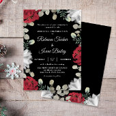 Elegant Rood Wit Bloemen Groen op Zwart Bruiloft Kaart