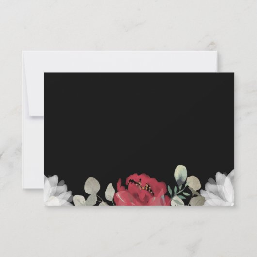 Elegant Rood Wit Bloemen Groen op Zwart Bruiloft RSVP Kaartje (Achterkant)