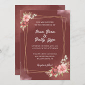 Elegant Rood & Wit Bloemen Waterverf Bruiloft Kaart (Voorkant / Achterkant)