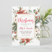 Elegant rood wit bloemenmaretak kerstfeest kaart (Staand voorkant)