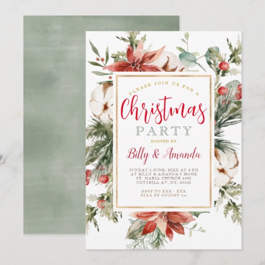 Elegant rood wit bloemenmaretak kerstfeest kaart (Voorkant / Achterkant)