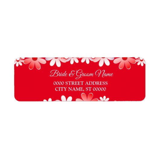 Elegant Rood Wit Bloemig Huwelijk Retouradres Etiket (Voorkant)