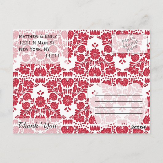 Elegant Rood & Wit Damaskpatroon Briefkaart (Achterkant)