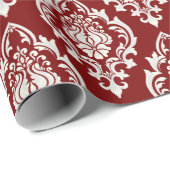Elegant Rood Wit Damast Patroon Luxe Cadeaupapier (Rol Hoek)