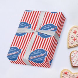 Elegant rood wit en blauw popcorn gestreept patroo cadeaupapier