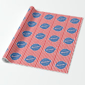 Elegant rood wit en blauw popcorn gestreept patroo cadeaupapier (Uitgerold)