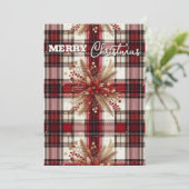 Elegant rood, wit en goud festief geruit feestdagenkaart (Staand voorkant)