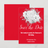 ELEGANT ROOD WIT FLORAL SAVE THE DATE RSVP KAARTJE (Voorkant / Achterkant)