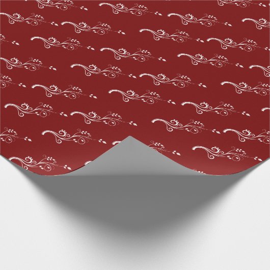 Elegant rood wit gebladerte patroon Kerstmis Cadeaupapier (Hoek)