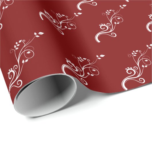 Elegant rood wit gebladerte patroon Kerstmis Cadeaupapier (Rol Hoek)