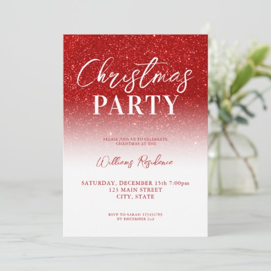 Elegant rood wit glitter feestdag Kerstmis Kaart (Staand voorkant)
