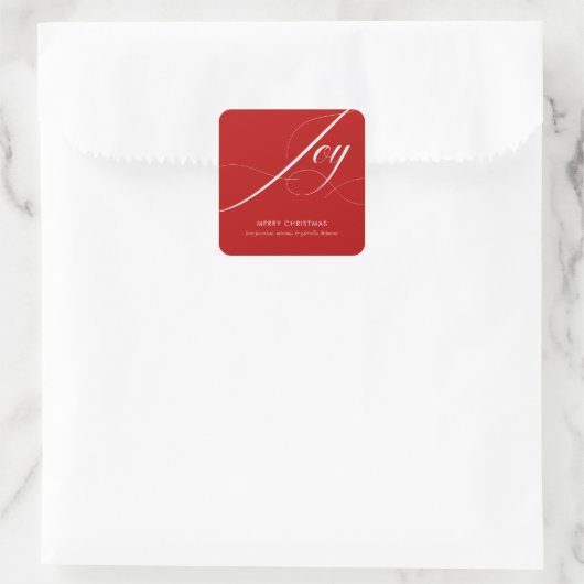 Elegant Rood Wit Joy Script Vierkante Sticker (Tas)