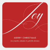 Elegant Rood Wit Joy Script Vierkante Sticker (Voorkant)