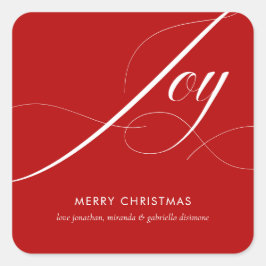 Elegant Rood Wit Joy Script Vierkante Sticker