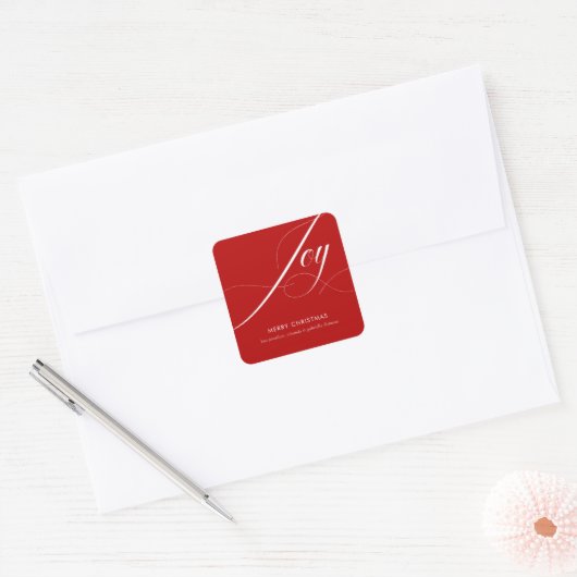 Elegant Rood Wit Joy Script Vierkante Sticker (Envelop)