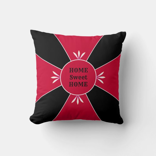 Elegant rood & wit kruis op zwart kussen (Voorkant)