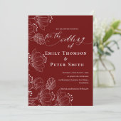 Elegant rood wit minimalistische lijn bloemenbruil kaart (Staand voorkant)