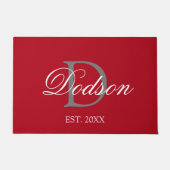 Elegant rood wit monogram Datum vastgesteld Deurmat (Voorkant)