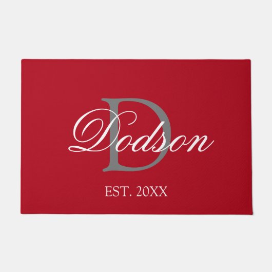 Elegant rood wit monogram Datum vastgesteld Deurmat (Voorkant)