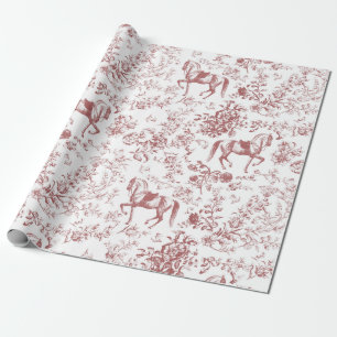 Elegant  Rood Wit Paard Bloemenpatroon Cadeaupapier