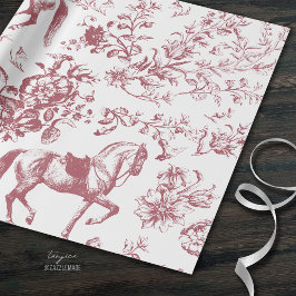 Elegant Rood Wit Paard Bloemenpatroon Cadeaupapier