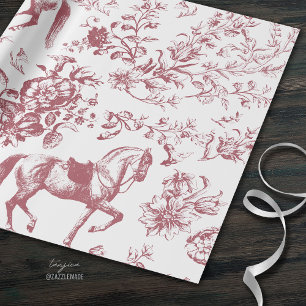 Elegant  Rood Wit Paard Bloemenpatroon Cadeaupapier