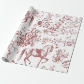 Elegant  Rood Wit Paard Bloemenpatroon Cadeaupapier (Uitgerold)