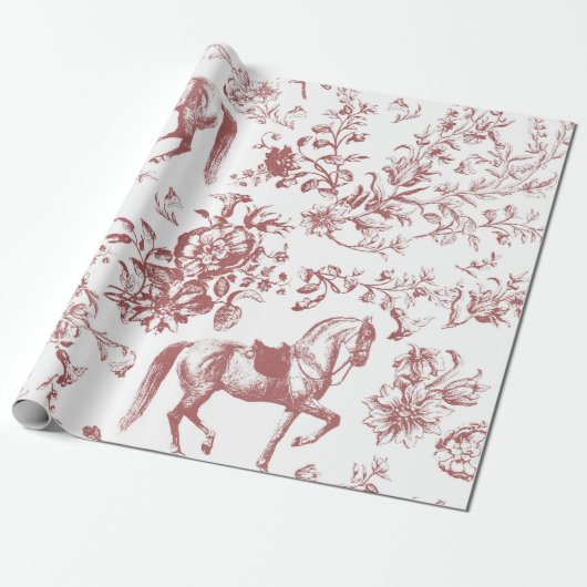 Elegant  Rood Wit Paard Bloemenpatroon Cadeaupapier (Uitgerold)