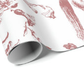 Elegant  Rood Wit Paard Bloemenpatroon Cadeaupapier (Rol Hoek)