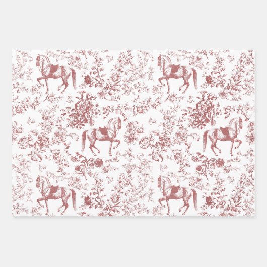 Elegant  Rood Wit Paard Bloemenpatroon Inpakpapier Vel (Voorkant 2)