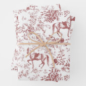Elegant  Rood Wit Paard Bloemenpatroon Inpakpapier Vel (In situ)