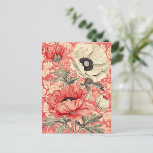 Elegant rood wit papavers bloemenkunst briefkaart (Staand voorkant)