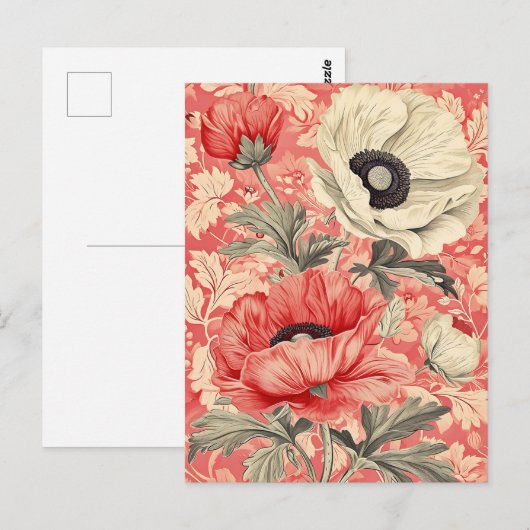 Elegant rood wit papavers bloemenkunst briefkaart (Voorkant / Achterkant)