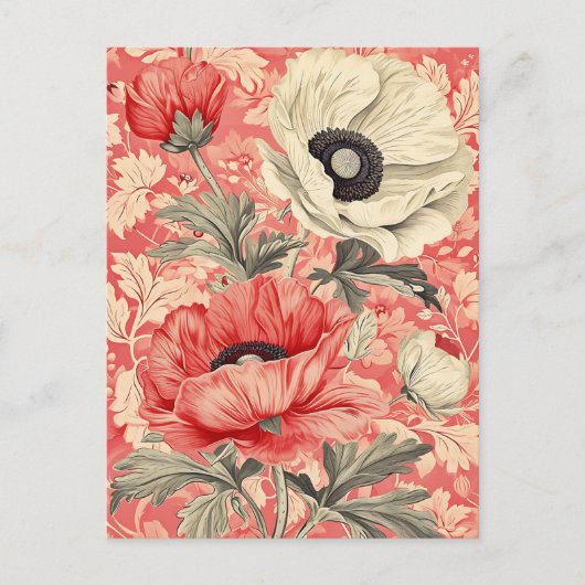 Elegant rood wit papavers bloemenkunst briefkaart (Voorkant)