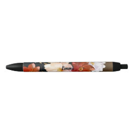  & Elegant Rood Wit Roze Bloemen Custom Name Zwarte Inkt Pen