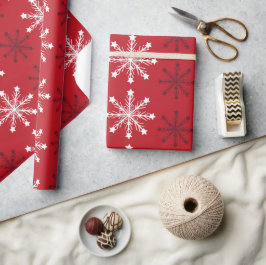 Elegant Rood Wit Sneeuwvlok Vrolijk Kerstfeest Cadeaupapier