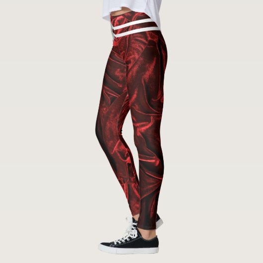 Elegant Rood Wit Violet Burgandy Bloemen Vrouwen Leggings (Links)