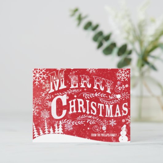 Elegant Rood Wit Vrolijk Kerstfeest Feestdagenkaart (Staand voorkant)