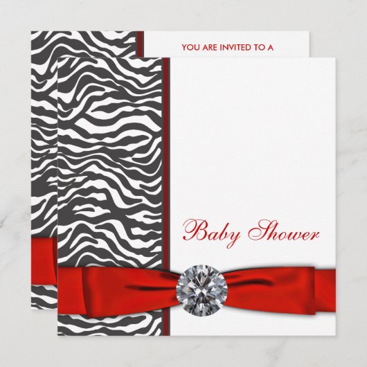 Elegant rood Zebra Baby shower Kaart (Voorkant / Achterkant)